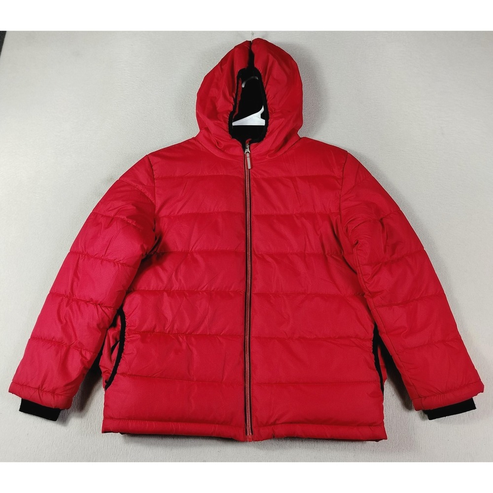 Faded Glory Puffer Jacket Unisex Kids 10-12 Red Hooded Fleece Lined FB47305